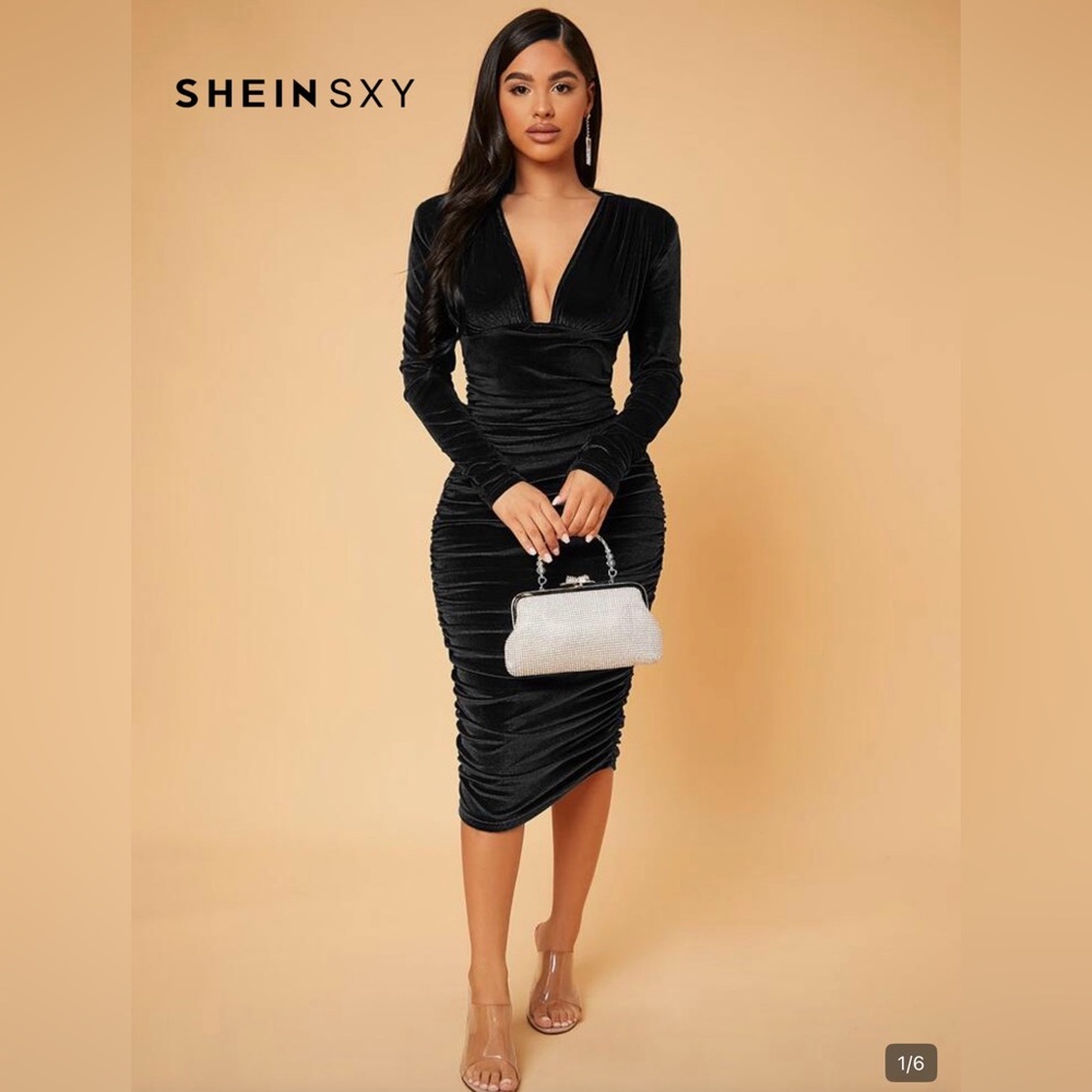 SHEIN Elegant Black Long Sleeve Dress